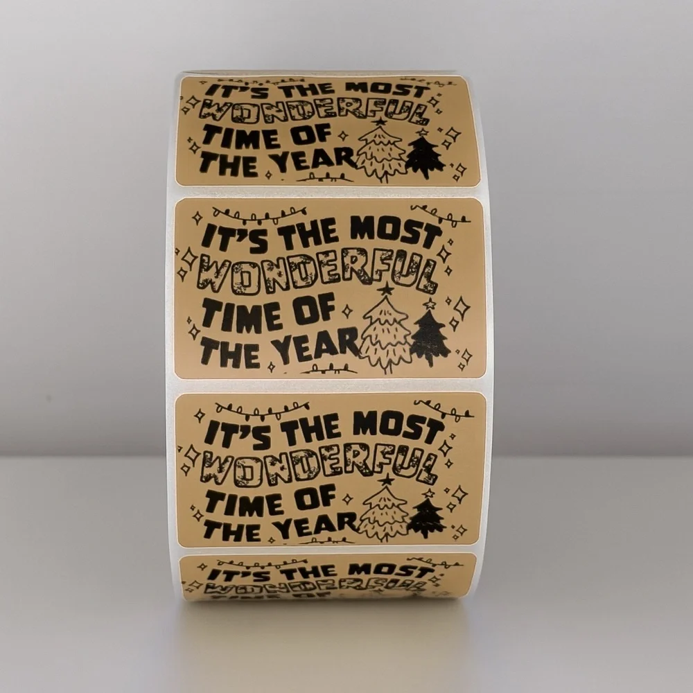 Wonderful Time of Year Stickers | Green Holiday Christmas Packaging Labels
